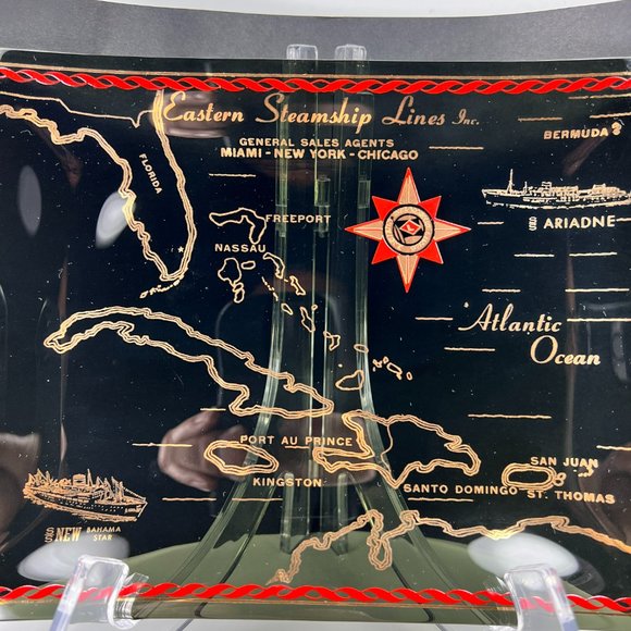 Vtg Eastern Steamship Lines Trinket Candy Tray Glass Bahama Star SS Ariadne - Picture 11 of 12